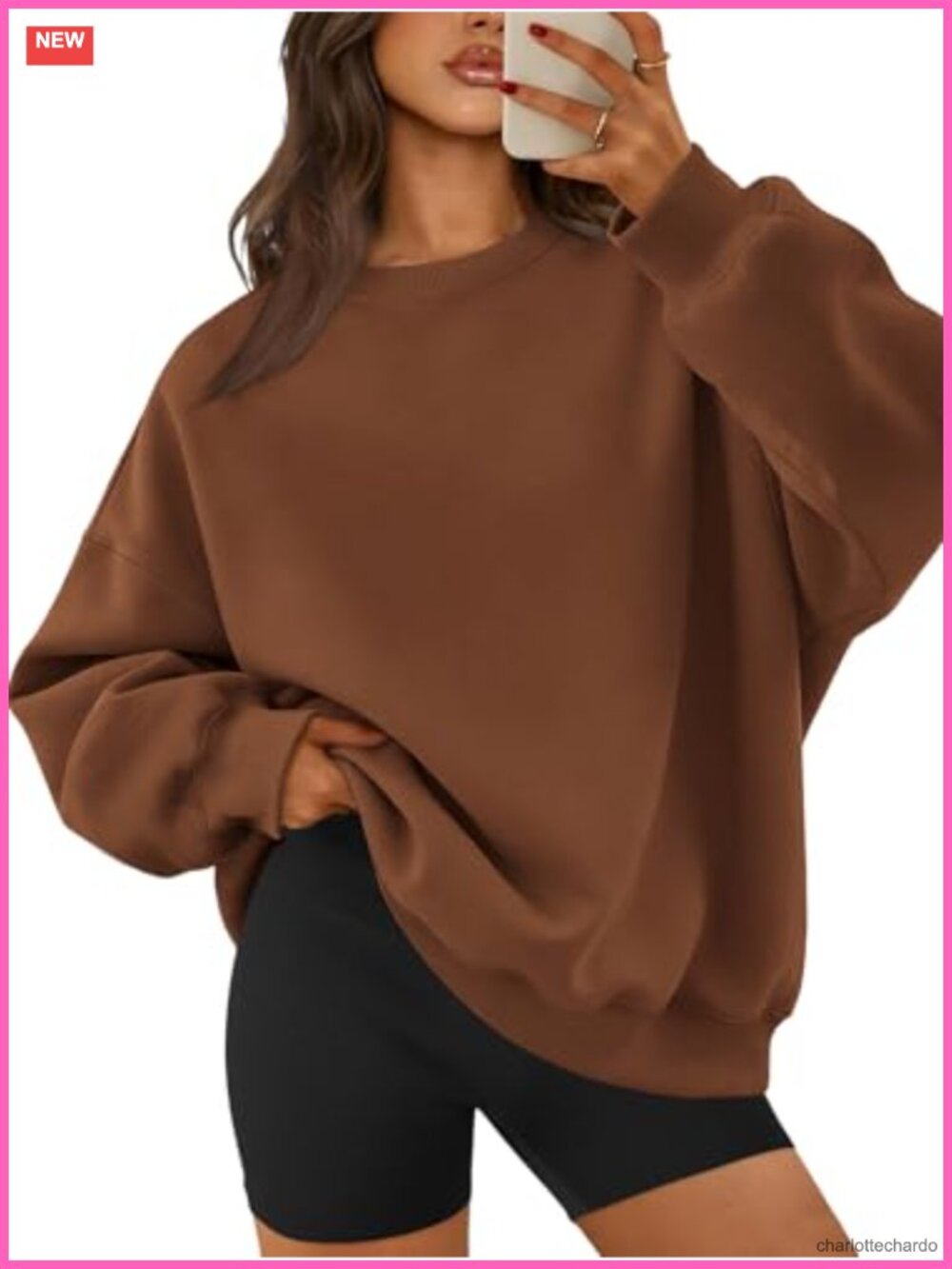 Oversized Fleece Sweatshirt - Crewneck Pullover Long Sleeve Casual